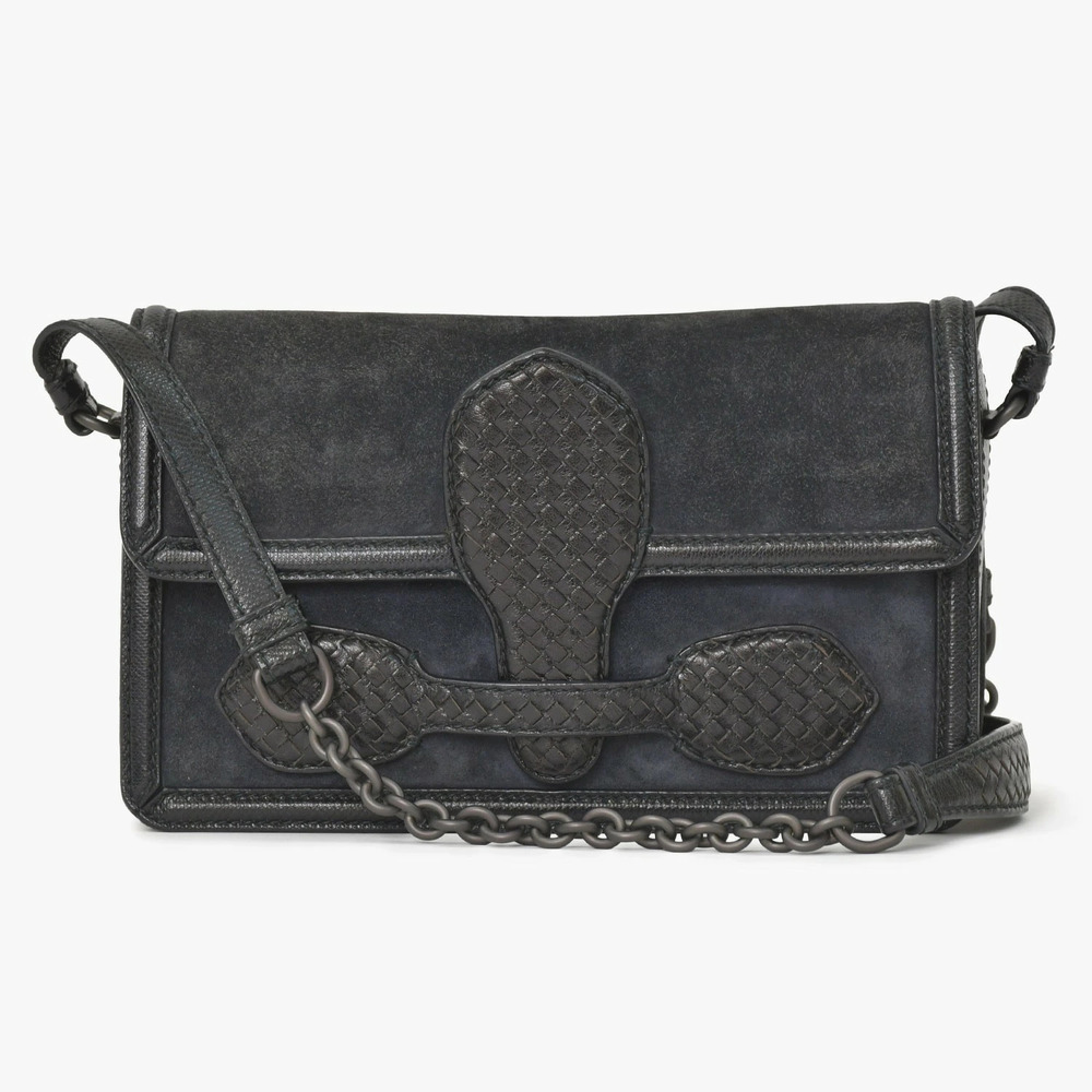 Bottega Veneta Intrecciato Rialto Chain Shoulder Bag Black